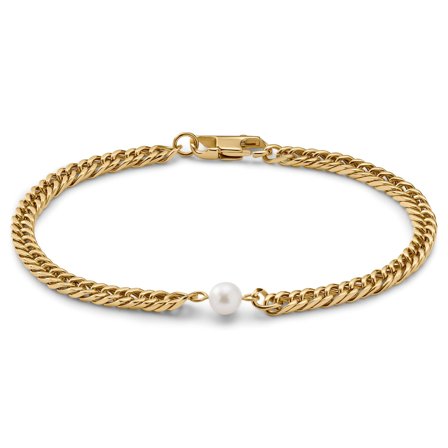 Ocata | Gold-Tone Cuban Chain & Pearl Bracelet for Men - Steel bracelets