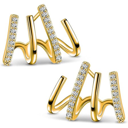 Stiletto Stud Geometriska Örhängen 4 Klor Örhängen Blanka Kristall Illusion Örhängen Multi Pierced Örhängen (Guld)