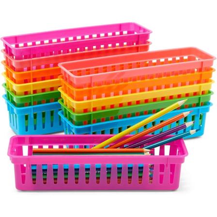12-pakke oppbevaringskurver i plast, penneholdere i 6 farger, 25 x 7 x 6 cm
