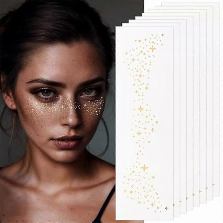 10 stk. Makeup Patch - Guld Glitter Fregner Ansigts Tatovering - Fregne Makeup 2024 Ny