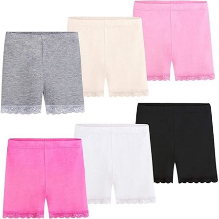 Cykelshorts til piger, sorte, med blonder, 6 stk., til sport, 2-10 år