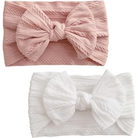 Hvit+Rosa 2-pak baby pannebånd, nyfødt pannebånd baby jente sløyfe nyfødt pannebånd myk B