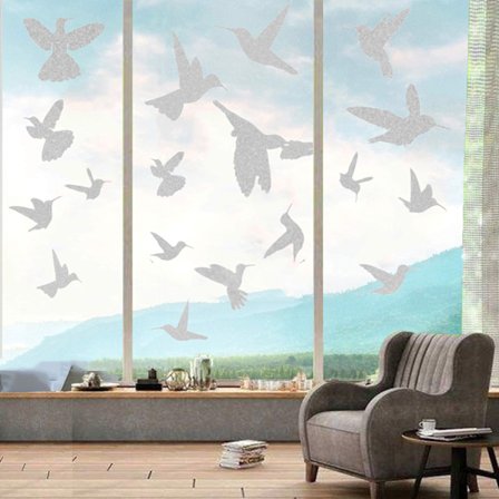 Laajat lintujen törmäyksenestotarrat Lintujen iskujen estävät ikkunatarrat Lintujen estotarrat lasiovelle Läpikuultavat/pölyiset tarrat