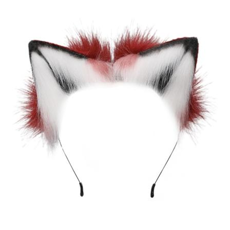 Räv Katt Lång Päls Öron Hår Huvudbonad Varg Djur Halloween Wine red white