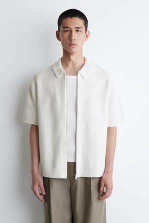 COS Men's Waffle Knit Cotton Zipped Shirt in White