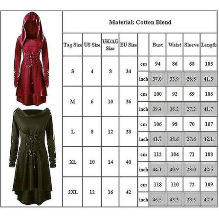 Retro Womens Solid Renaissance Medieval Costume Gothic Long Sleeve Lace Up Hooded Dress -a