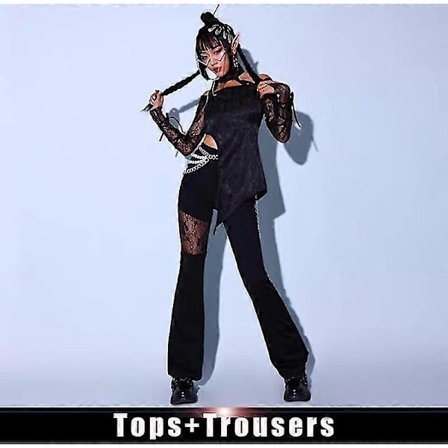 Uusi musta jazz-tanssipuku naisille, seksikäs pitsinen Gogo-tanssijan asu, hiphop-vaatteet, korealaisen laulajan lava-asu, DJ Ds Rave -vaatteet