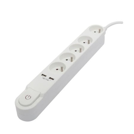 CHACON Power strip 5 uttag 16 A med strömbrytare, 2 USB-portar och 3 m kabel HO5VV-F 3x1,5 mm² svart