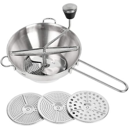 Hånddrevet grønnsakspresse i rustfritt stål, potetskjærer for å blande grønnsaker, med 3 forskjellige rist, sil, juicer