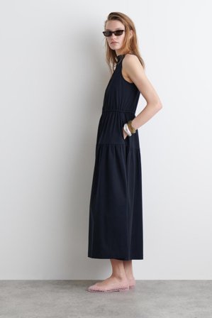 COS Femme Robe Midi À Encolure Bateau Froncée in Bleu