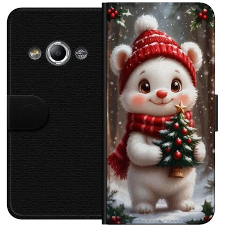 Kompatibelt Lommeboketui til Samsung Galaxy Xcover 3 søt julebjørn med lite tre og rød lue