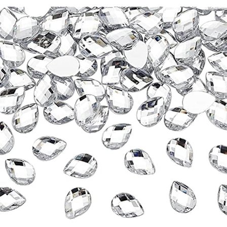 250 stk. 18x13mm Dråpeformet Akryl Rhinestone Edelstener med Beholder Klar Akryl Juveler Utsmykninger Krystaller Flat Bakside Akryl Juveler for 