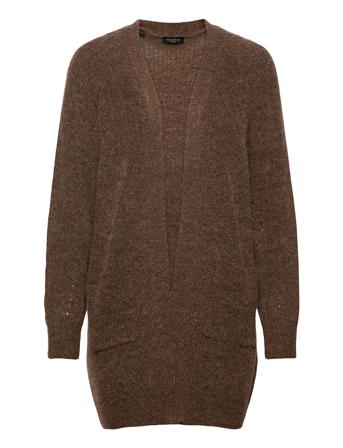 Slflulu Ls Knit Long Cardigan Strikkegenser Cardigan Brun Selected Femme