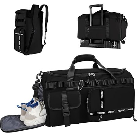 Gymväska Sport Duffel Bag med Skofack Gym Duffle Bag Weekend Reseväska med Våtficka 2 i 1 Packback Bag Stor Kapacitet Vikbar