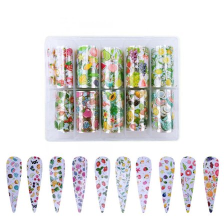 Nagelfolie / folie - Set 10 färger - 100 cm / st