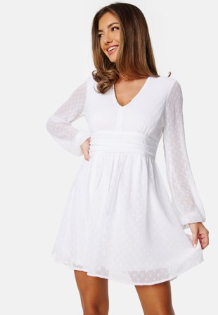 Bubbleroom Occasion-Dotted Tie Back L/S Chiffon Dress-46