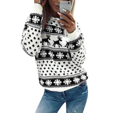 Dam Xmas Älg Snowflake Sweater Jul Långärmad Jumper Topp