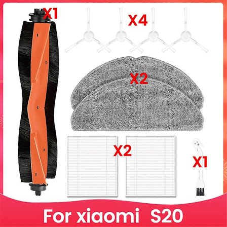 Reservedele til Xiaomi S20 robotstøvsuger, hovedbørste, sidebørste, Hepa-filter, moppeklud, tilbehør