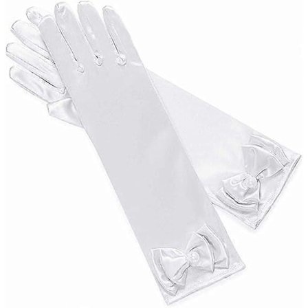 Pigekjole med sløjfe, hvide handsker i børnestørrelse, 2025.