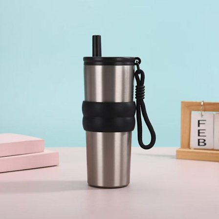 Premium Keramisk Foret Isolert Krus – 710ml Stilig Håndholdt Kaffekrus med Sugerør og Te-infuser