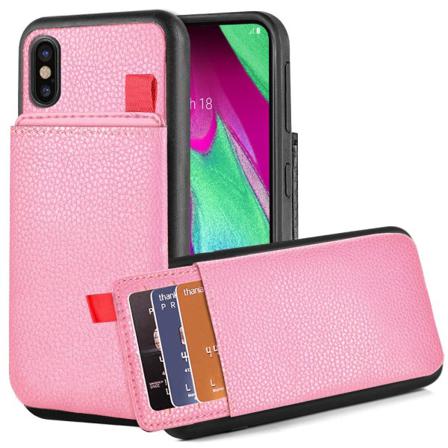 Iphone X - Skal Med Dolt Kortfack / Korthållare - Rosa Rosa