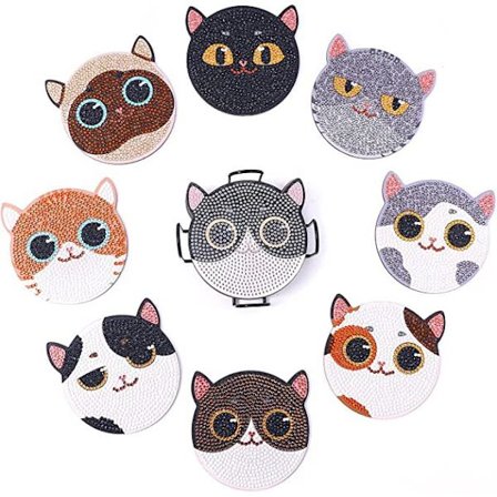 10 DIY-timanttimaalauslasinalustan sarja - kissat