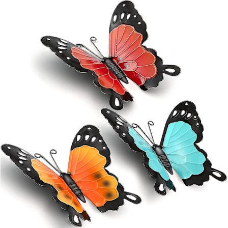 Havehave Sommerfugl 3 Stykker - Udendørs Skur Hegn Metal Sommerfugl Vægkunst Dekoration (1816cm, 3 Farver)