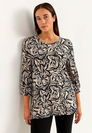 Cellbes of Sweden - Trikåtunika med smockdetalj - svart / mönstrad - för damer - 42/44