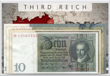 Tyske Rige 1929-1935 - 10, 20, 50 og 100 Reichsmark i plastkuvert - 4 pengesedler - Meget fin kvalitet