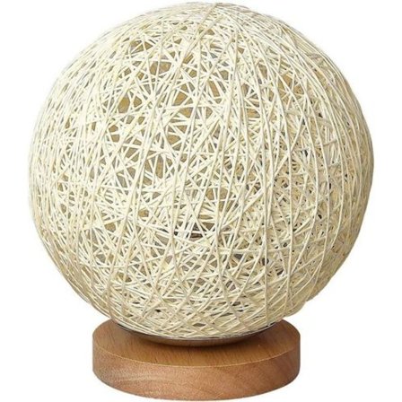 Romantisk bordslampa i massivt trä, sänglampa, rottingboll, rund lampskärm