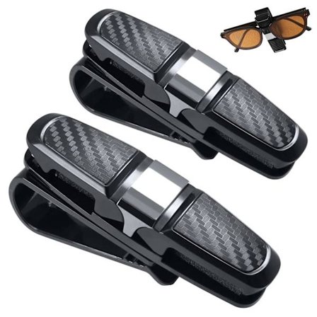 2 stk. solbrillerholder til bil med kortholder, solbrillerholder til bil, solbrillerholder, 360 graders roterende billetkortholder, dobbelt ende klips