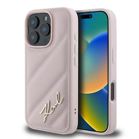 Karl Lagerfeld quiltet signatur iPhone 16 Pro Max taske - pink