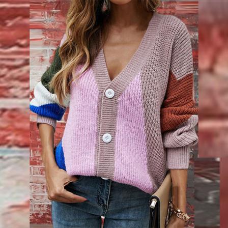 Dam Långärmad Tröja Color Block Jumper Toppar