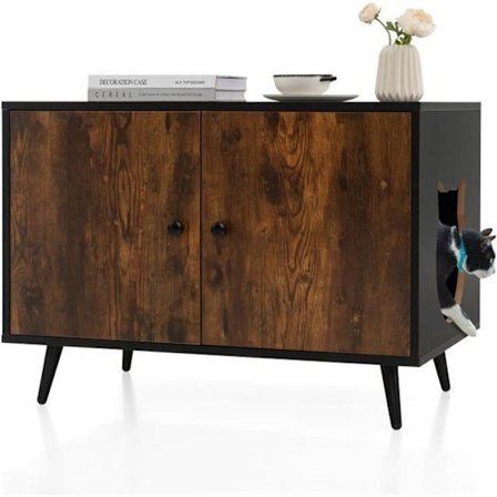 COSTWAY Katte Toilette med Dobbelt Dør, 80x50x57 CM, Møbel/Sandkasse i Industrielt Design med Metalben