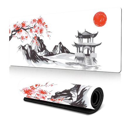 Japansk kirsebærblomst hvid musemåtte (31,5 × 11,8 × 0,12 tommer) Udvidet stor