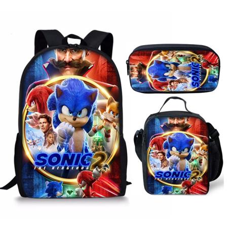 Sonic 2 skoletaske til børn Måltidstaske til børn blyantstaske tredelt sæt - Perfet Sonic backpack 1 set