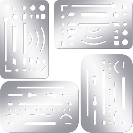 4 st Rostfria Metall Schabloner för Järnmålning Ritverktyg Metall Suddskydd Verktyg för Mekanisk Ritning, Konstnärer, Ingenjörsdesign