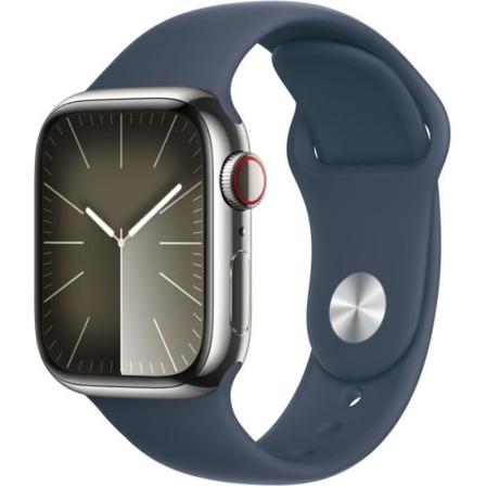 Apple Watch Series 9 GPS + Cellular - 41 mm - Silver stålfodral - Storm Blue Sport Band - S/M