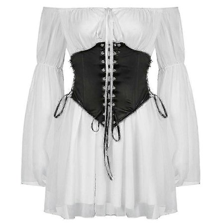 Strandstil Vintage Chiffonkjole Med Korsetbandage Udhulet Bustier Prairie Chic Flare Ærmekjoler 2-delt Sæt