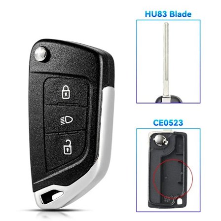 1 STK. Modificeret bilnøgle til Citroen С2 C4 С3 С5 C6 til Peugeot 107 207 307 407 306 308 408 508 Partner 3B CE0523 HU83 Lys