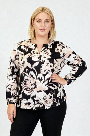 CISO - Langærmet Bluse - Sort Mix - Blomstret