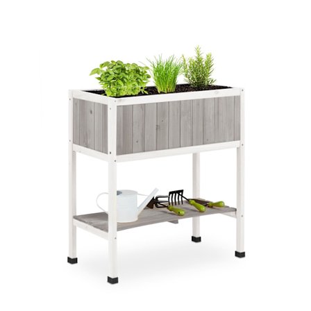 Korotettu puinen istutuslaatikko irrotettavalla vuorauksella