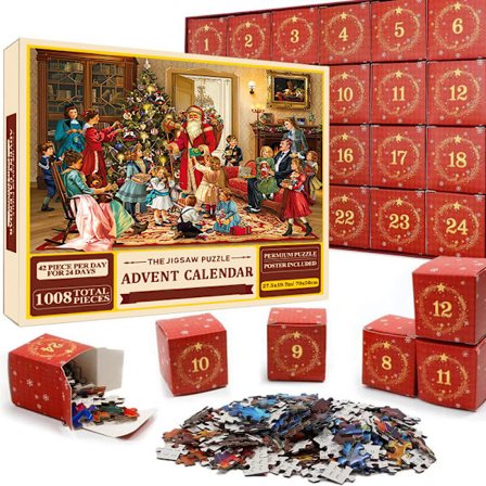 Puslespil julekalender 2025, 1008 puslespilsbrikker 24 dages jule-nedtælling julekalendere-puslespil SD37