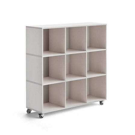 Opbevaringsmodul RICO, med hjul, 9 rum, hvidpigmenteret