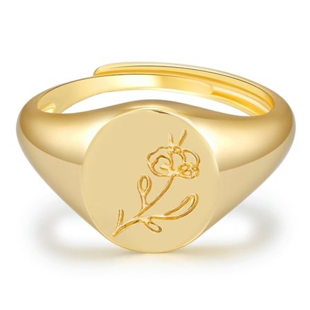 Handgjord blomst signet ring - 18K guldring - minimalistisk