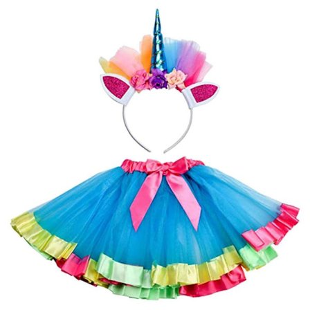 Enhjørning Tutuskjørt for jenter med pannebånd Fasjonabelt fargerikt enhjørning utkledningskostyme rekvisitt til Halloween julefest 5