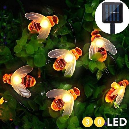 Mehiläisten valosarjat, 6,5 m aurinkovoimalla toimiva 30 LED:n ulkovalo, vedenkestävä keijuvalo, mehiläisen muotoinen koristevalo ulkotiloihin, häihin