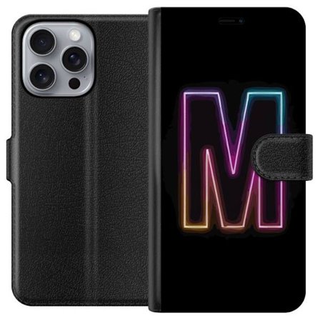 Yhteensopiva Lompakkokotelo Apple Apple iPhone 16 Pro Max Neonkirjain M värinvaihtuva valotehoste mustaa taustaa vasten, moderni minimalistinen typog