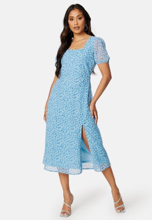 BUBBLEROOM Emilia puff sleeve dress Light blue / Patterned Klær