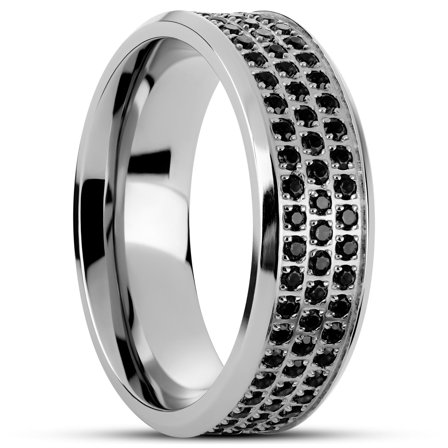 Hyperan | 8 mm Silver-tone Black Zirconia Titanium Ring for Men - Titanium rings